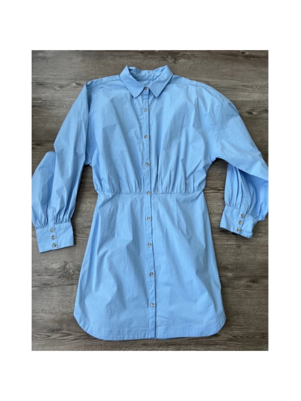 Maeve Poplin Mini Shirt Dress Womens M Blue Puff Sleeve Button Up NWT
